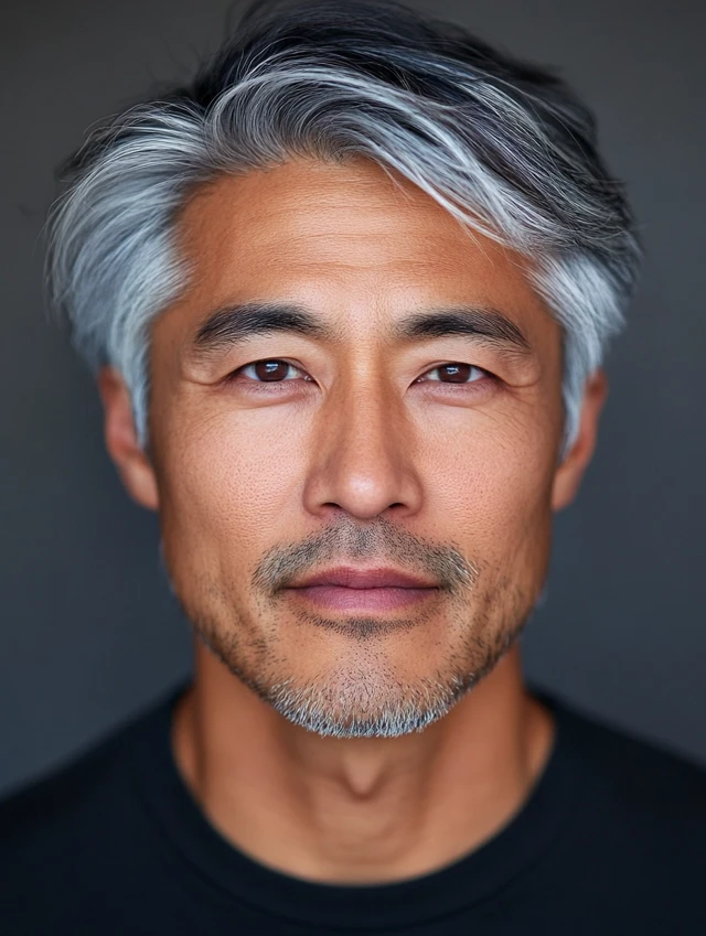 A man over 50 with thinning hair with an angular fringe