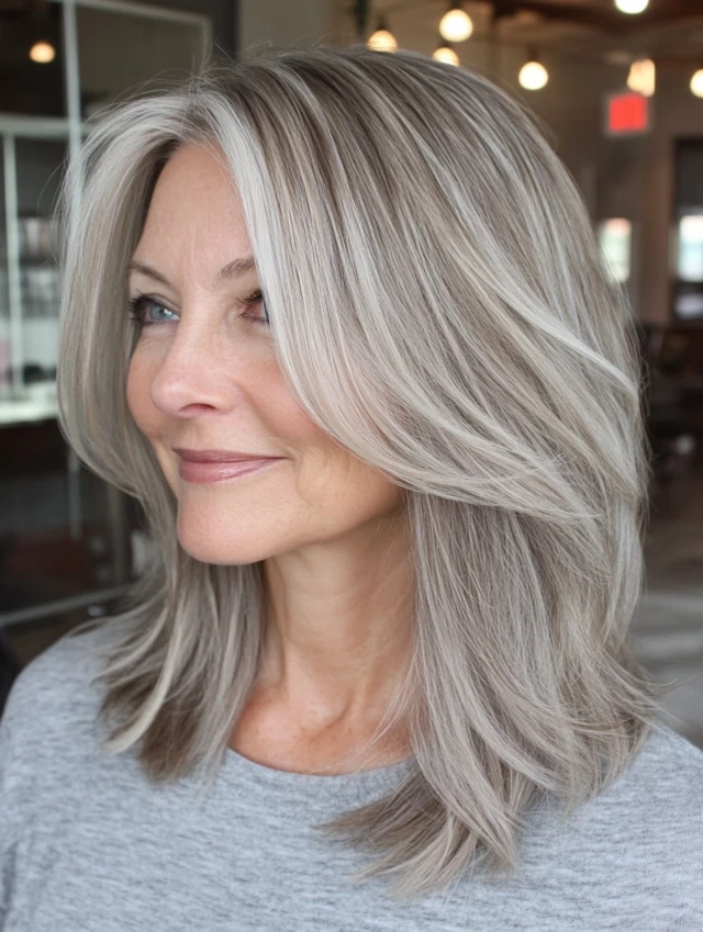 Woman with ash blonde balayage