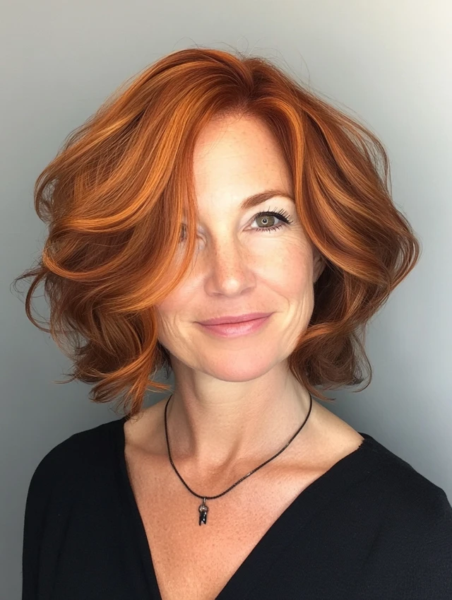 A woman over 40 with a bouncy bob hairstyle