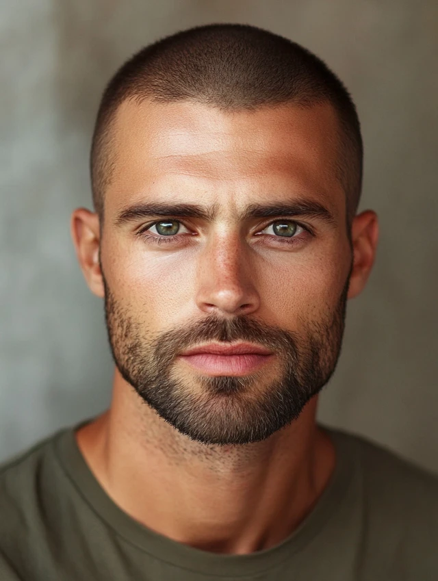 A man over 40 with a buzz cut