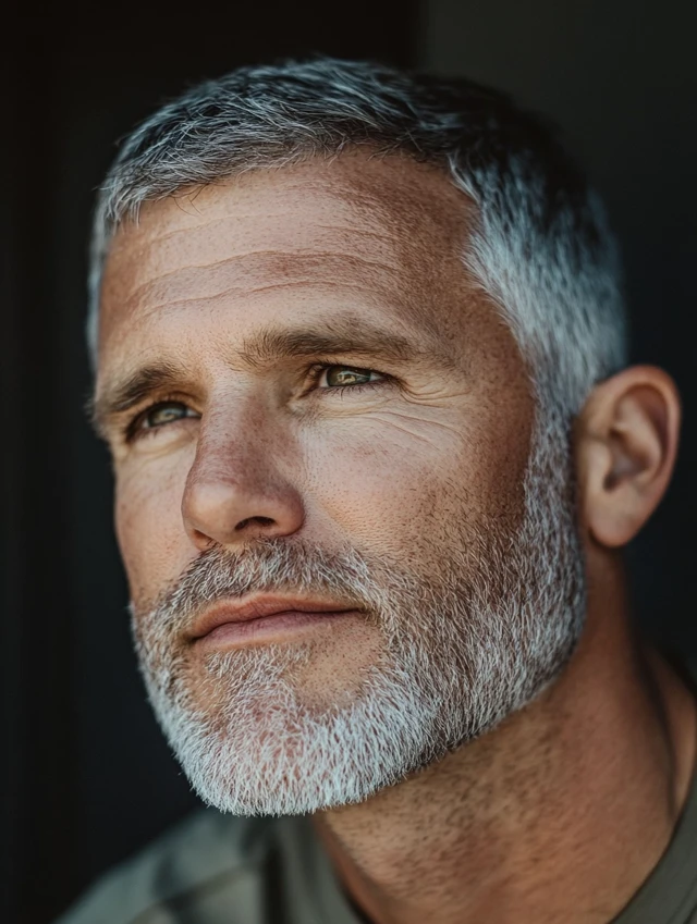 A man over 40 with a classic Caesar cut