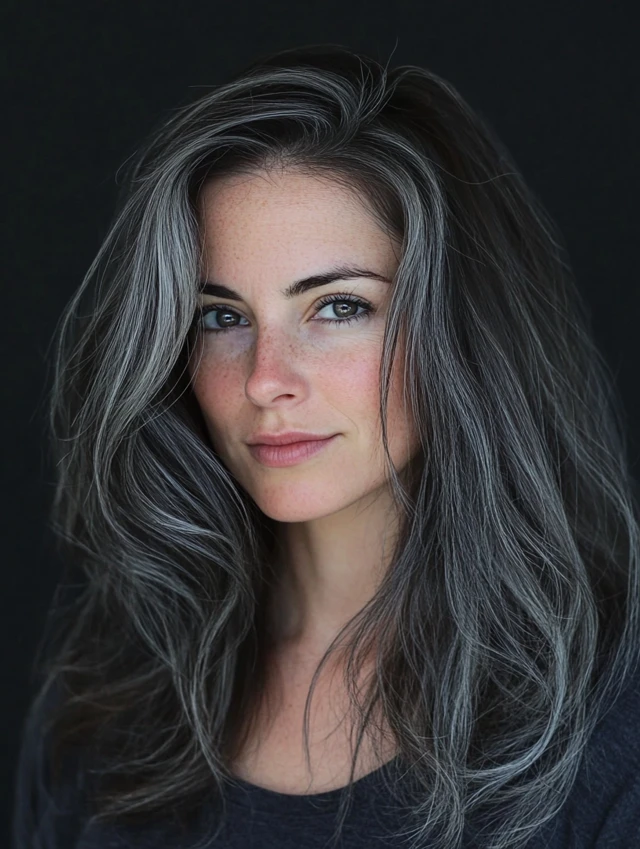Woman with charcoal lowlights balayage