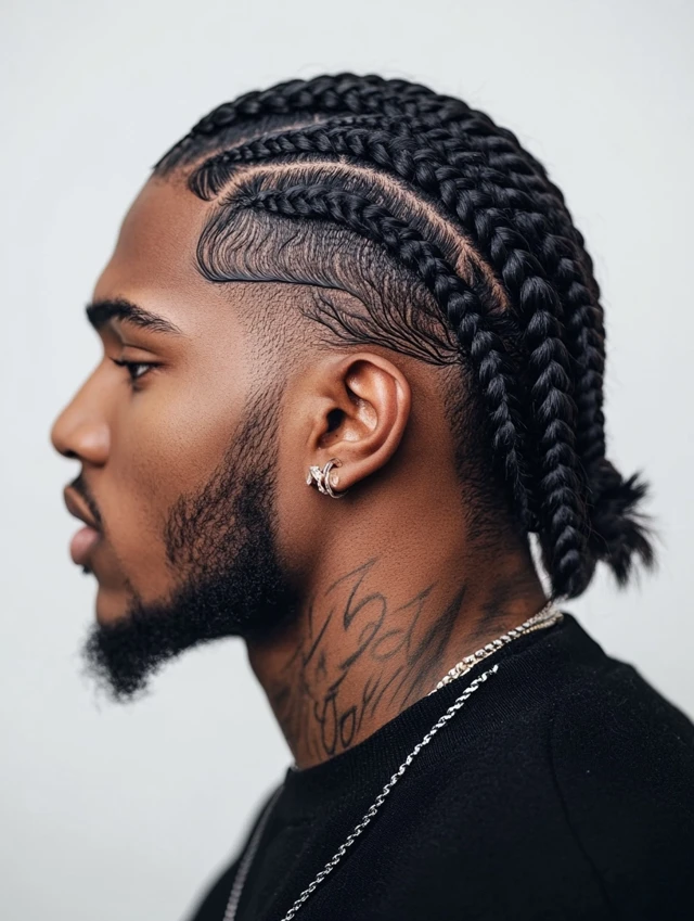 A male with Classic Cornrows with Fade