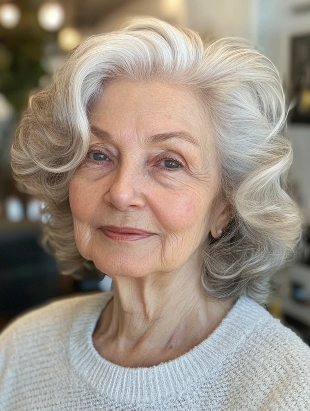A woman over 60 with a classic shag with layers hairstyle