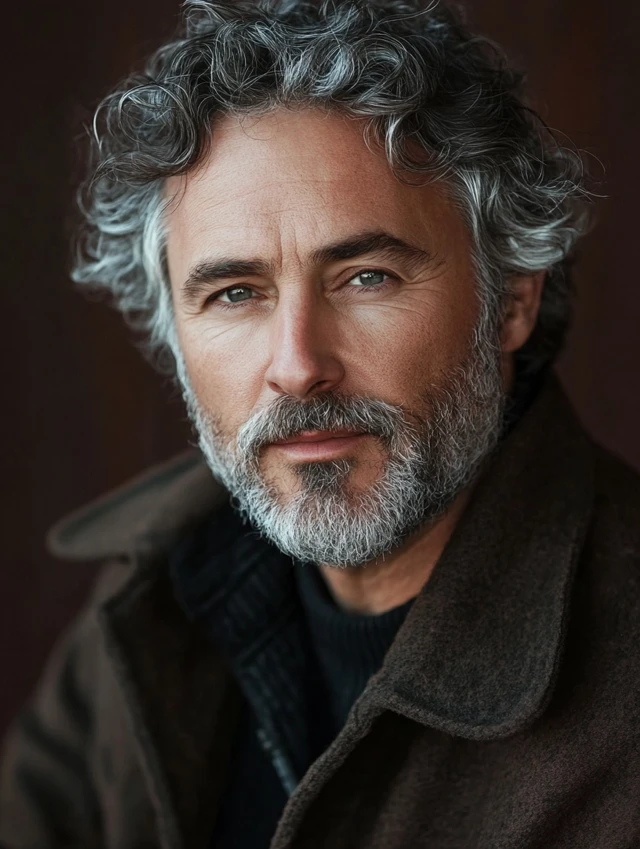 A man over 50 with curled edges hairstyle
