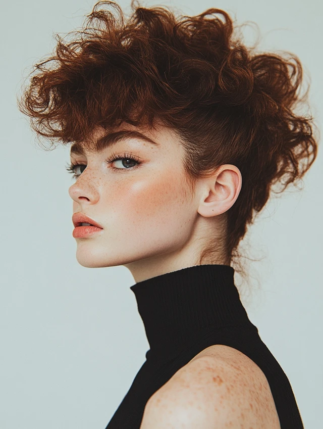 A woman with a curly mullet