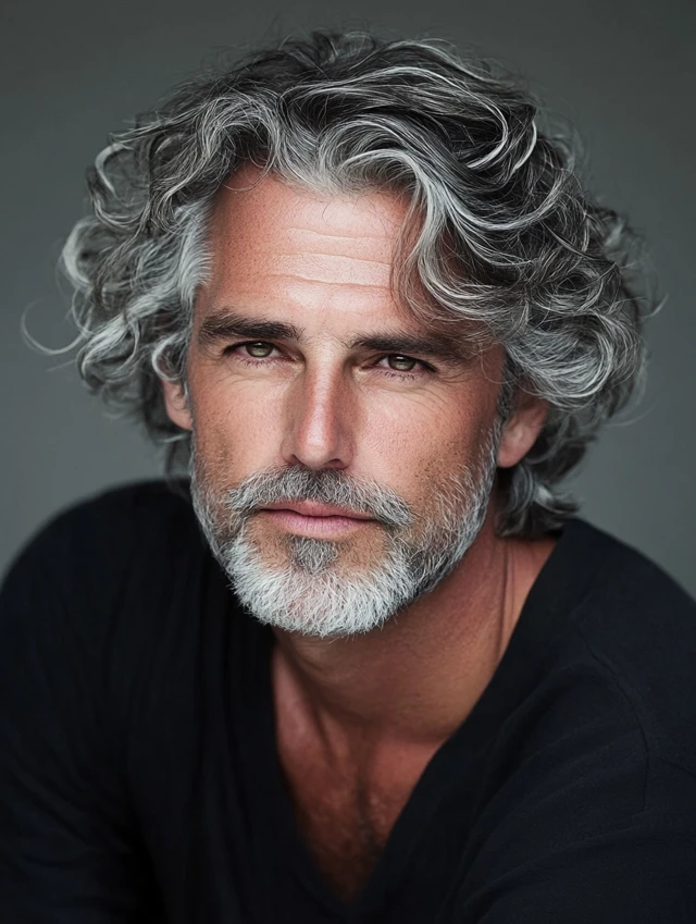 A man over 50 with a curly side part