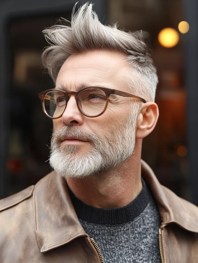 A man over 50 with glasses with a disconnected undercut