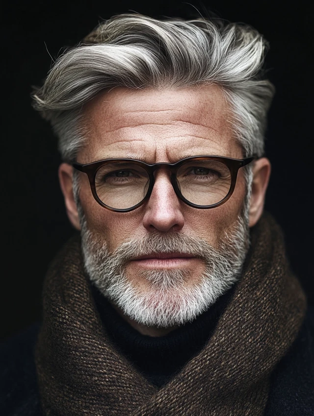 A man over 50 with glasses with a distinguished Ivy League hairstyle