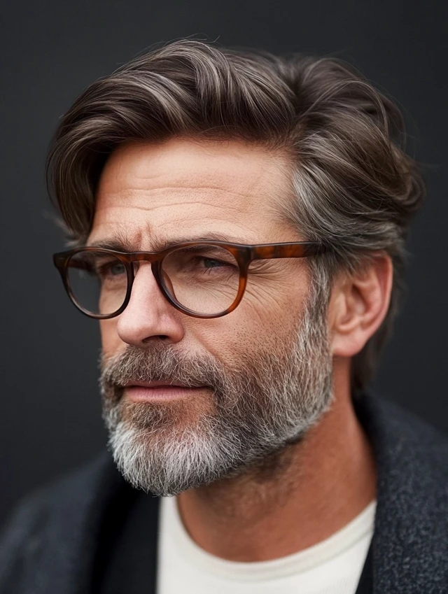 A man over 50 with glasses with an elegant comb over