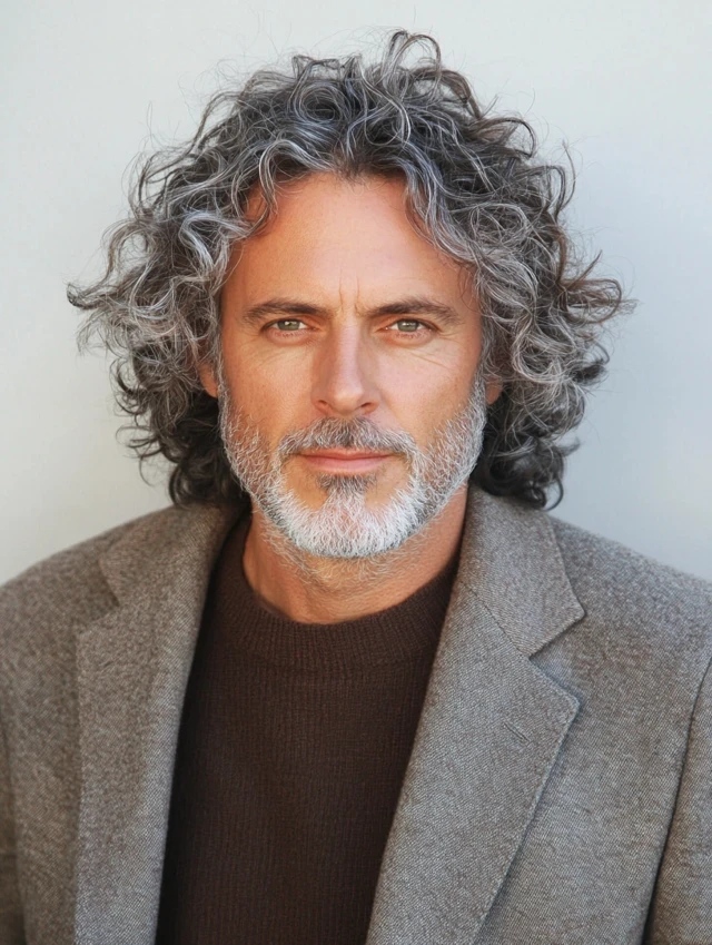 A man over 50 with feathered curls