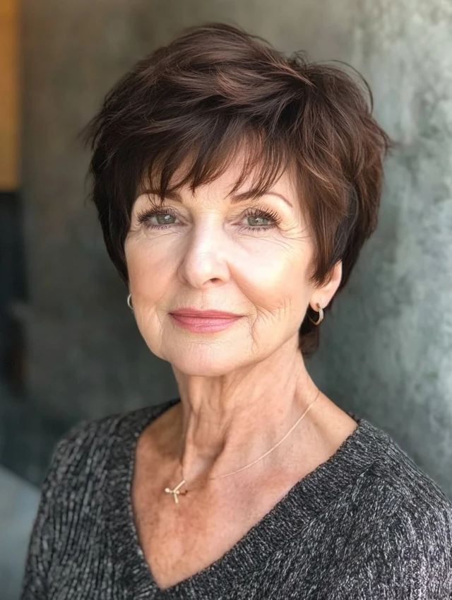 Feathered pixie cut woman over 60
