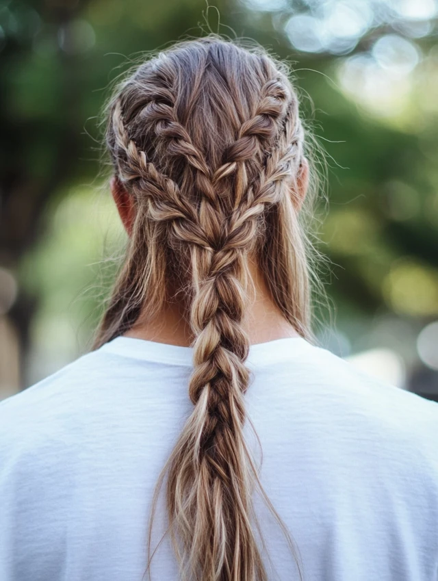 A young man with a long French braid