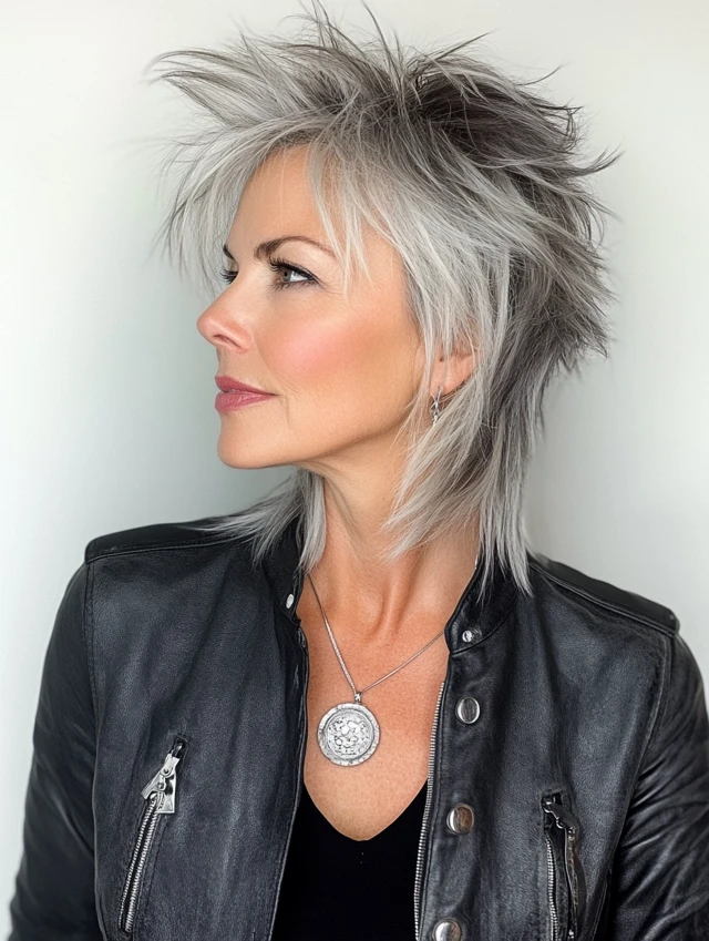 Woman over 40 with gray modern mullet