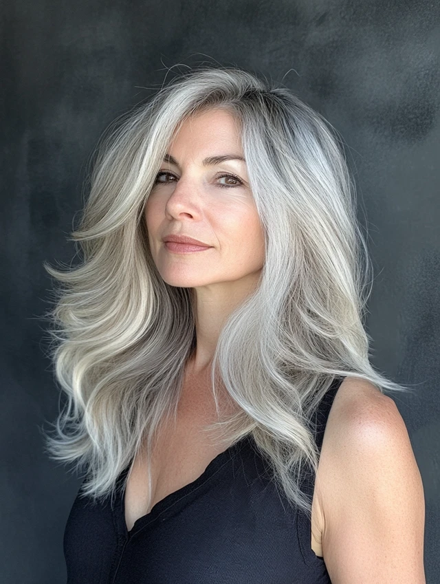Older woman with gray ombre hair