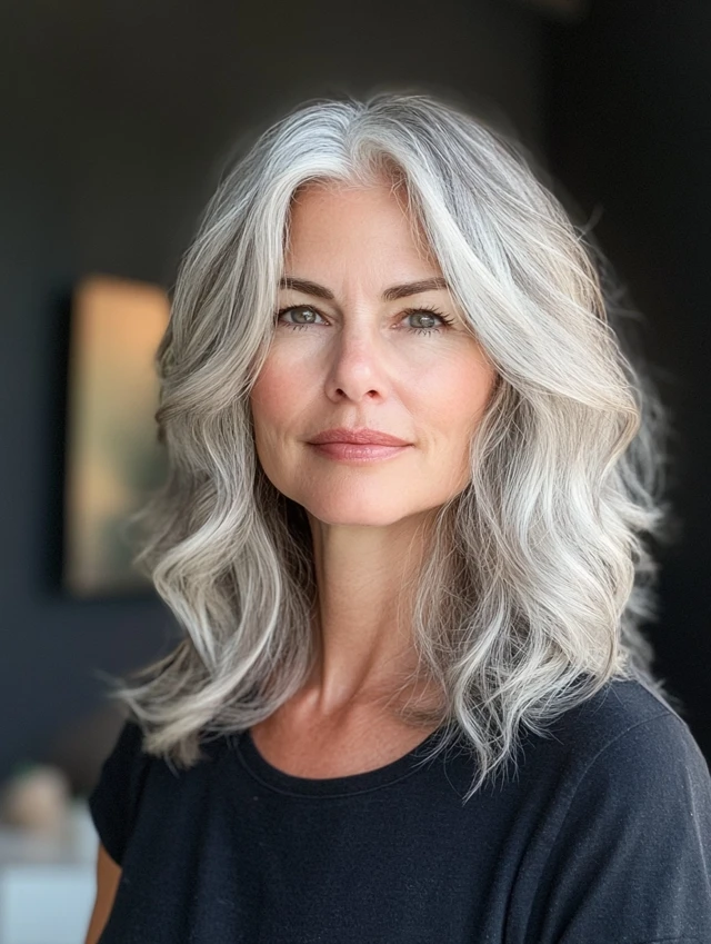 Woman over 40 with gray polished waves