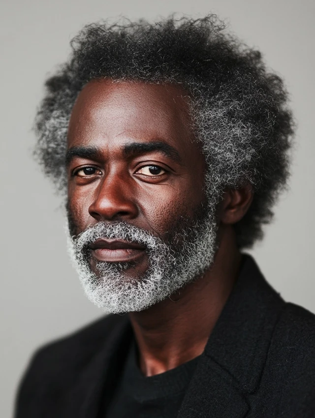 A black man over 50 with a grown out afro