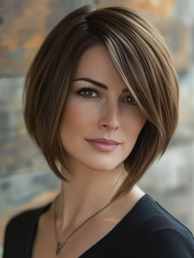 A woman over 40 with an inverted bob hairstyle