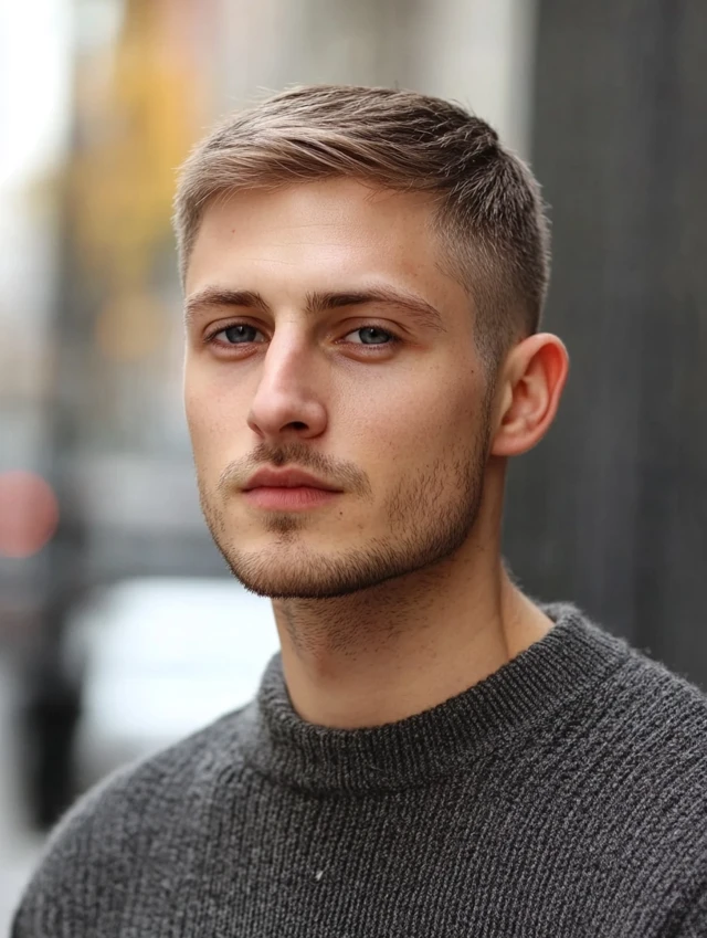 Layered crew cut worn by a young man