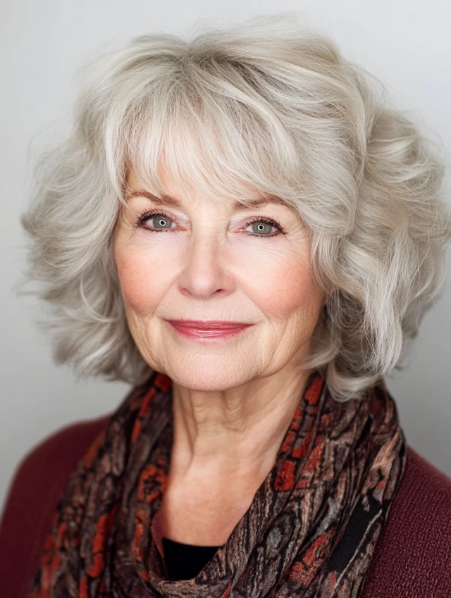 A woman over 60 with a Layered Shoulder-Length Shag hairstyle