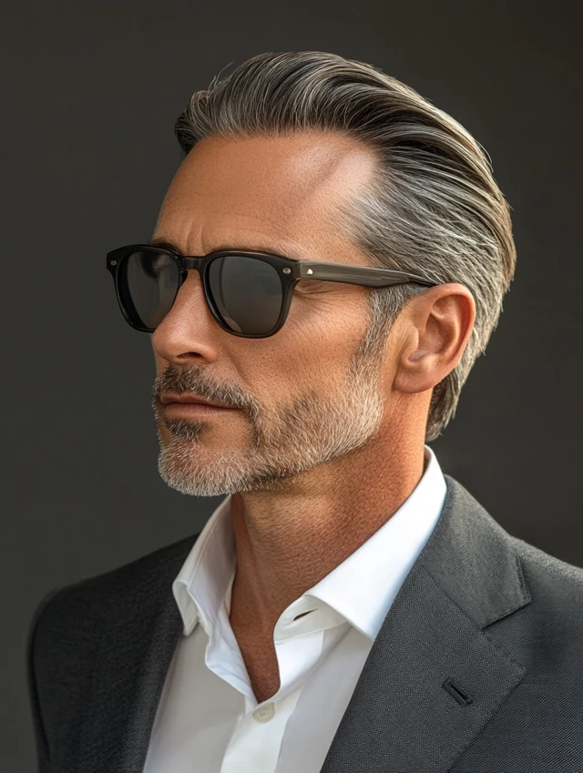 A man over 50 with thinning hair with a modern slick back