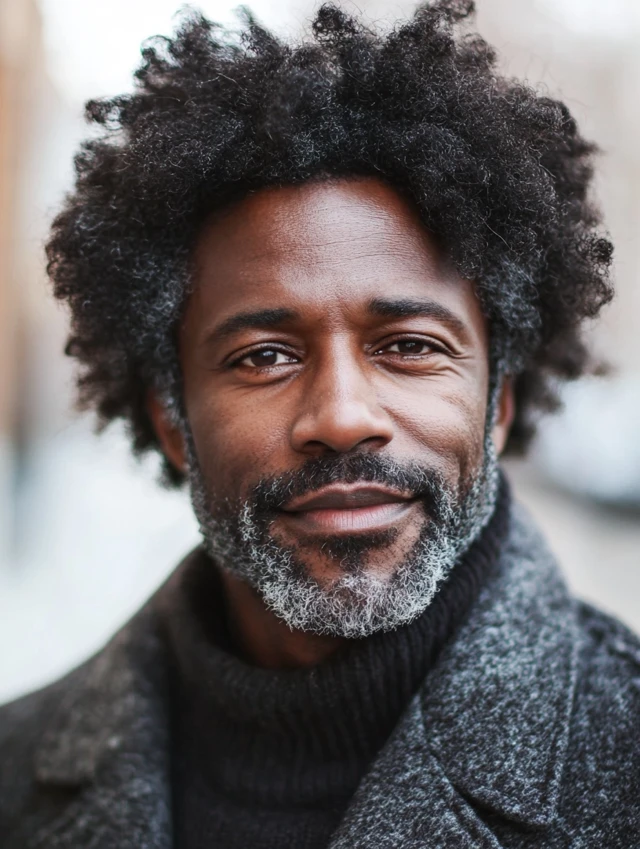 A black man over 50 with a natural twist out hairstyle