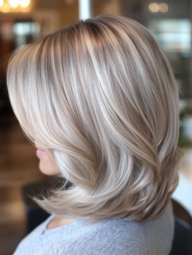 Woman with pearl white balayage hairstyle