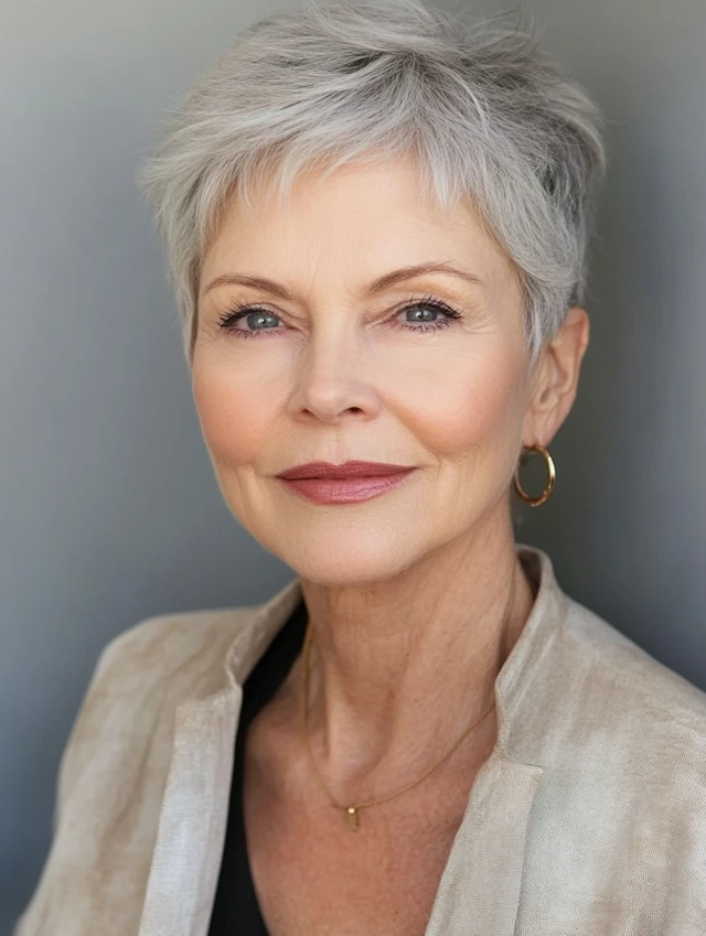 Pixie cut woman over 60 thin hair