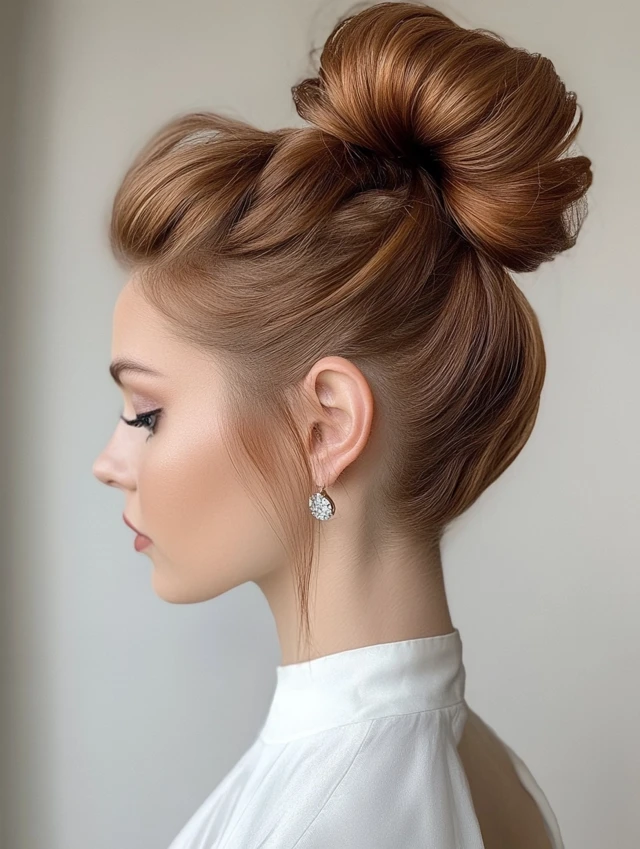 A lady with a pouf high ponytail
