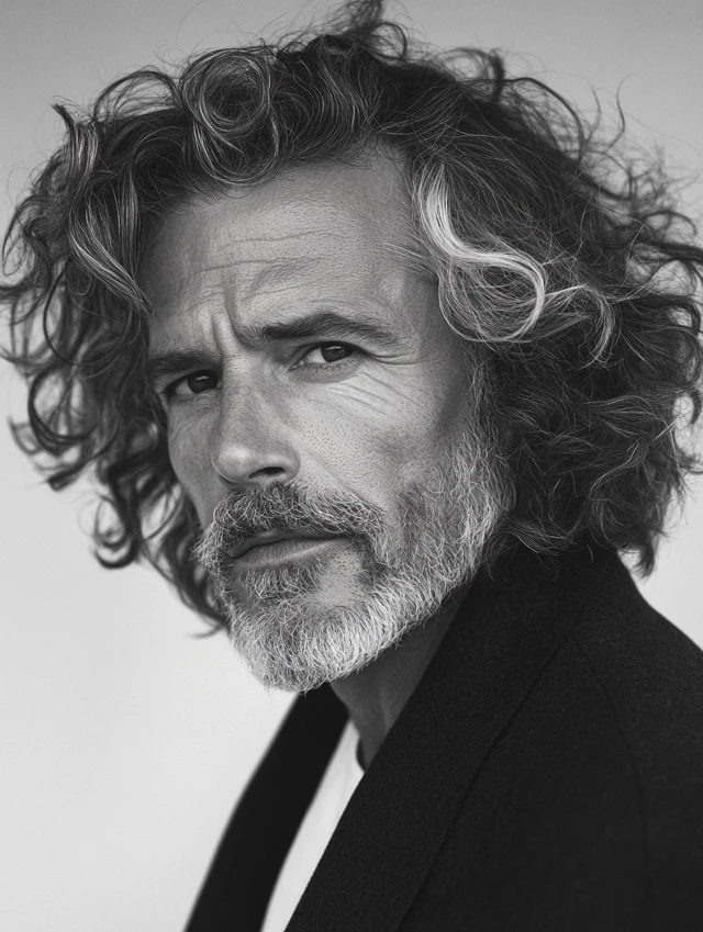A man over 50 with retro curls