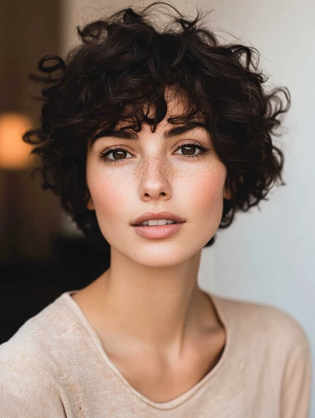 A woman with shaggy curls hairstyle
