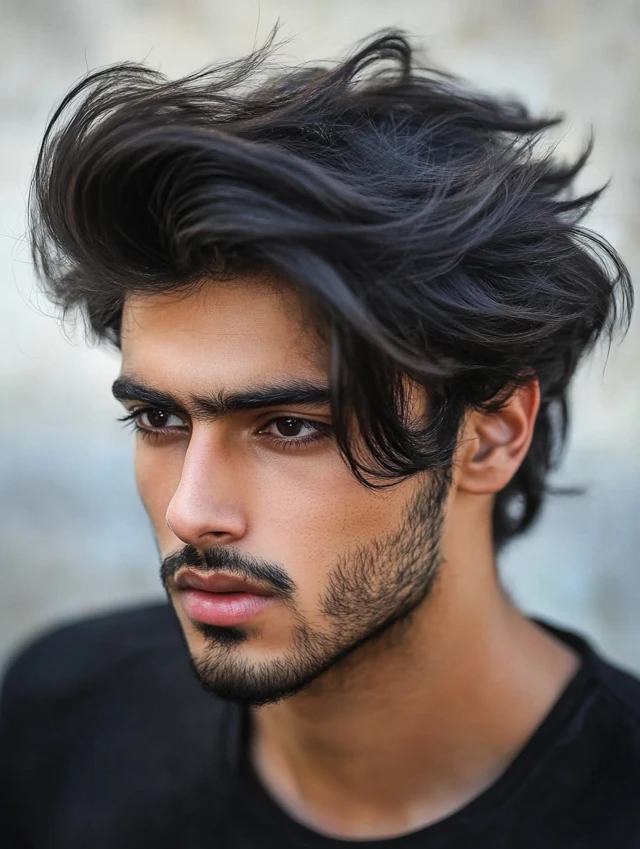 A man over 40 with a short and messy haircut