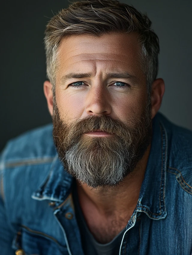A man over 40 with a short crew cut with beard