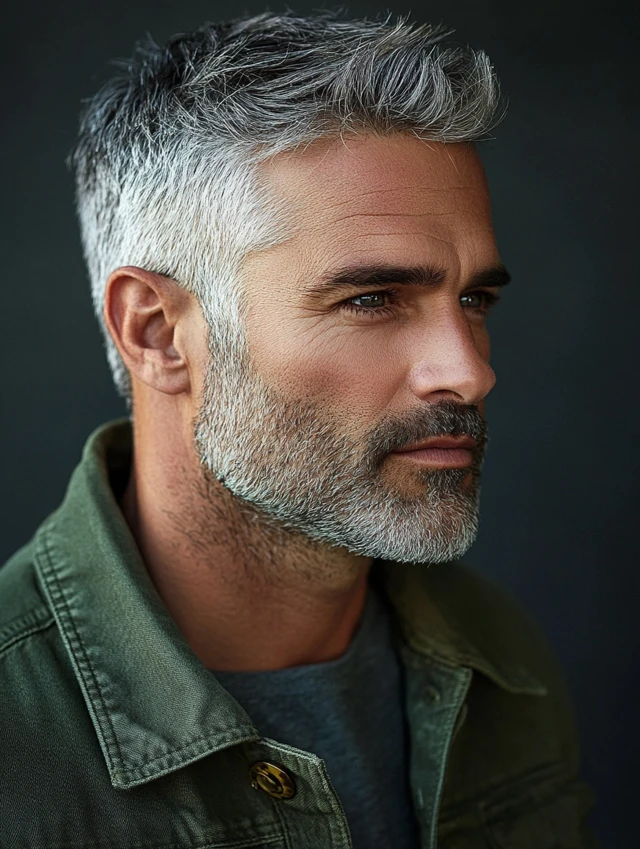 A man over 40 with a short textured crop