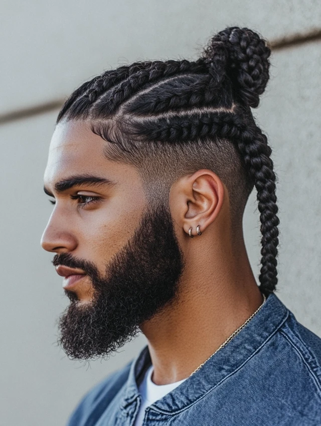 A man with Single Plaits with High Fade
