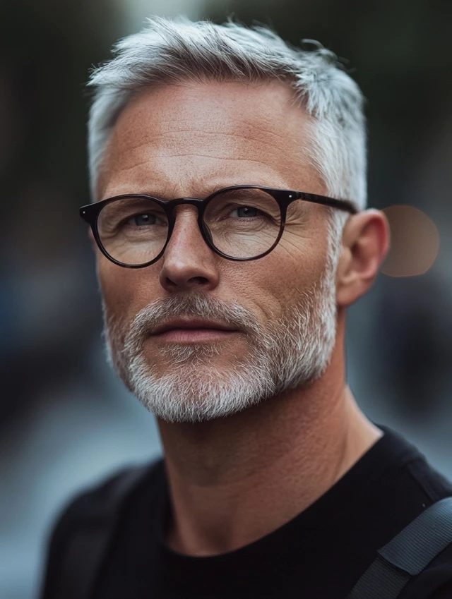 A man over 50 with glasses with a stylish crew cut
