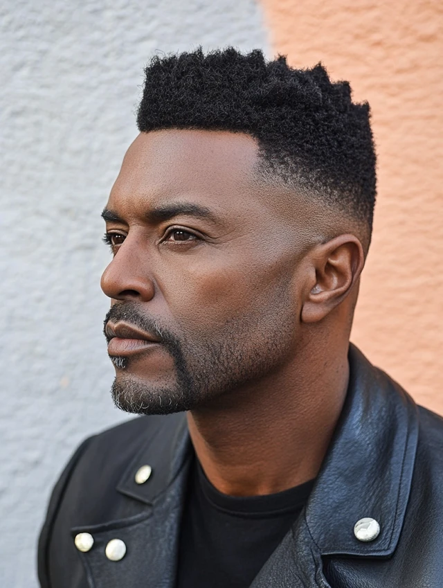 A man over 40 with a short tapered cut