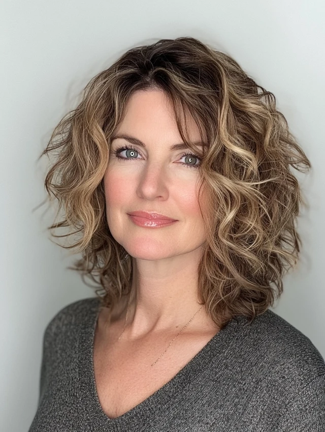 Textured curly lob woman over 40