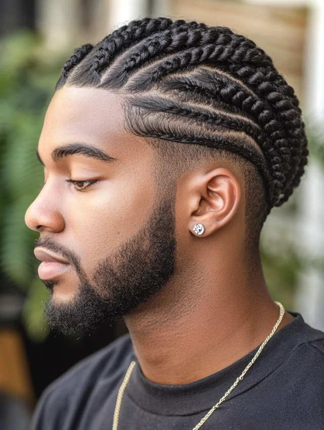 Short Tiny Afro Braids modeled by a young black male