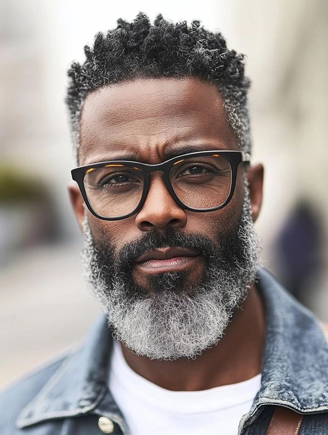 A man over 50 with glasses with a undercut with beard