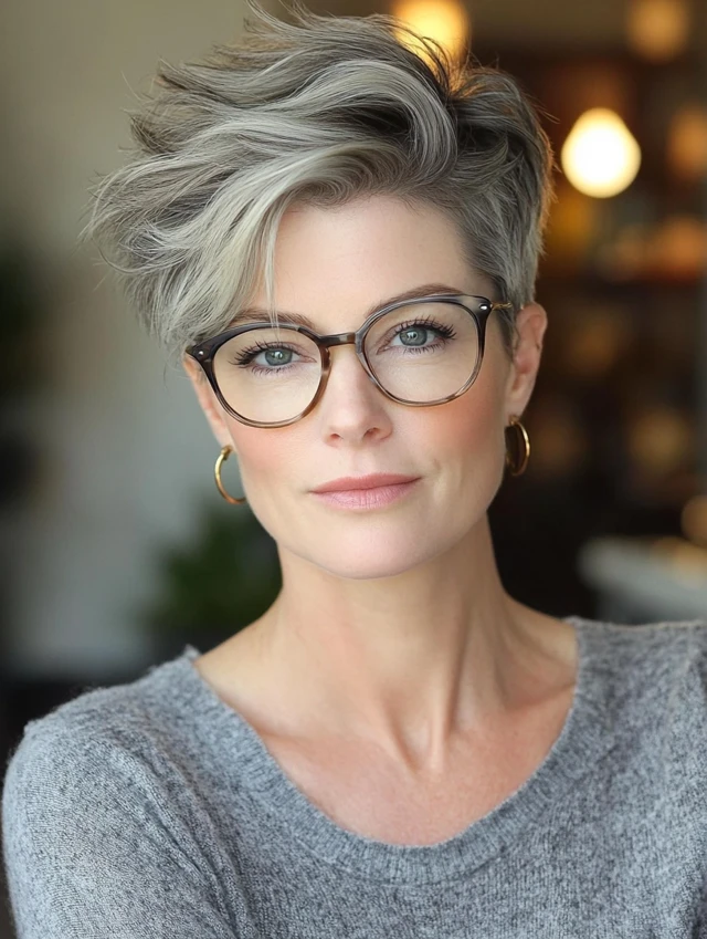 Voluminous pixie undercut over 40 glasses